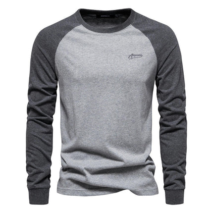 Men's Pullover T-Shirt - Long Sleeve Spliced Bottom Cotton - Moisture wicking, anti-odor