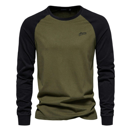 Men's Pullover T-Shirt - Long Sleeve Spliced Bottom Cotton - Moisture wicking, anti-odor