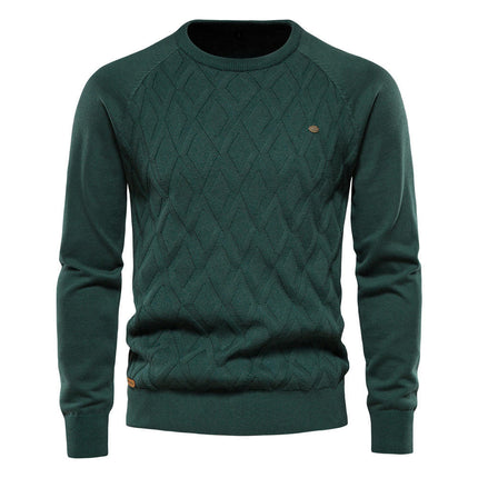 Men's diamond pattern knitwear casual round neck warm long sleeve sweater pullover men's tops