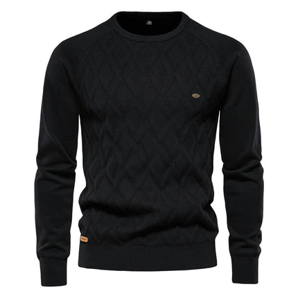 Men's diamond pattern knitwear casual round neck warm long sleeve sweater pullover men's tops