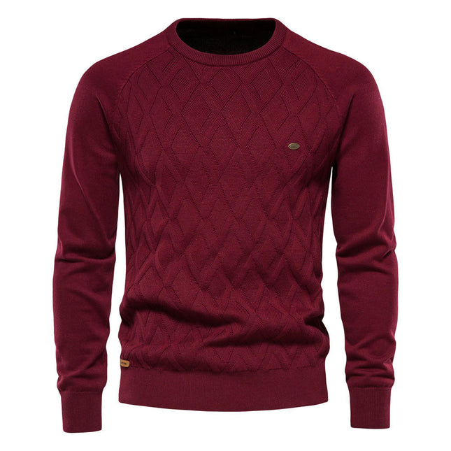 Men's diamond pattern knitwear casual round neck warm long sleeve sweater pullover men's tops