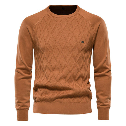 Men's diamond pattern knitwear casual round neck warm long sleeve sweater pullover men's tops