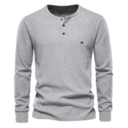 Men's Tri-Blend Long Sleeve Henley T-Shirt, Lightweight Long Sleeve Tee