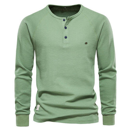 Men's Tri-Blend Long Sleeve Henley T-Shirt, Lightweight Long Sleeve Tee