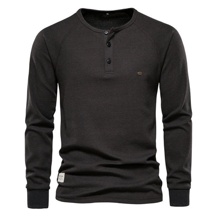 Men's Tri-Blend Long Sleeve Henley T-Shirt, Lightweight Long Sleeve Tee