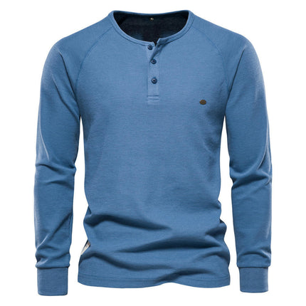 Men's Tri-Blend Long Sleeve Henley T-Shirt, Lightweight Long Sleeve Tee