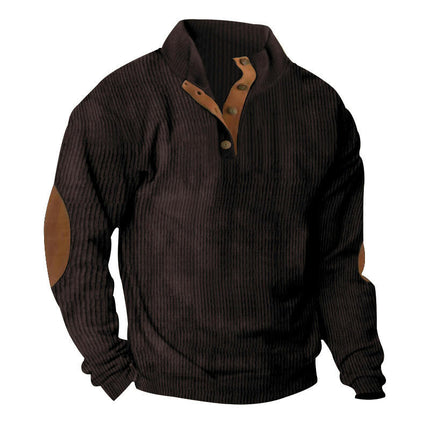 Mens Corduroy Sweatshirts Casual Lapel Collar Henley Shirts Mock Neck Button  Pullover Sweater