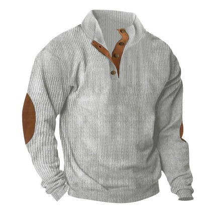 Mens Corduroy Sweatshirts Casual Lapel Collar Henley Shirts Mock Neck Button  Pullover Sweater