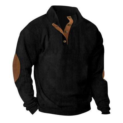 Mens Corduroy Sweatshirts Casual Lapel Collar Henley Shirts Mock Neck Button  Pullover Sweater