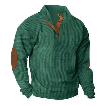 Mens Corduroy Sweatshirts Casual Lapel Collar Henley Shirts Mock Neck Button  Pullover Sweater