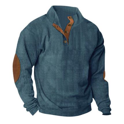 Mens Corduroy Sweatshirts Casual Lapel Collar Henley Shirts Mock Neck Button  Pullover Sweater