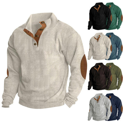 Mens Corduroy Sweatshirts Casual Lapel Collar Henley Shirts Mock Neck Button  Pullover Sweater