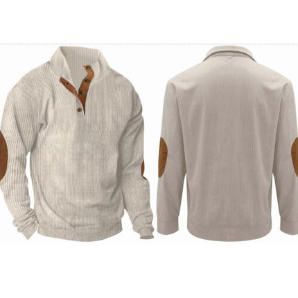 Mens Corduroy Sweatshirts Casual Lapel Collar Henley Shirts Mock Neck Button  Pullover Sweater