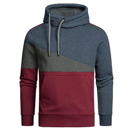 Men's Color Block Pullover Hoodie Casual Fleece Long Sleeve Hooded Sweatshirt