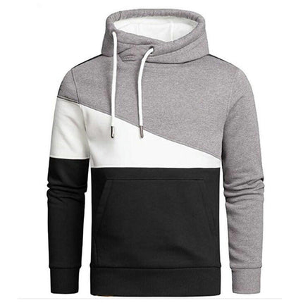 Men's Color Block Pullover Hoodie Casual Fleece Long Sleeve Hooded Sweatshirt