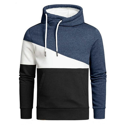 Men's Color Block Pullover Hoodie Casual Fleece Long Sleeve Hooded Sweatshirt