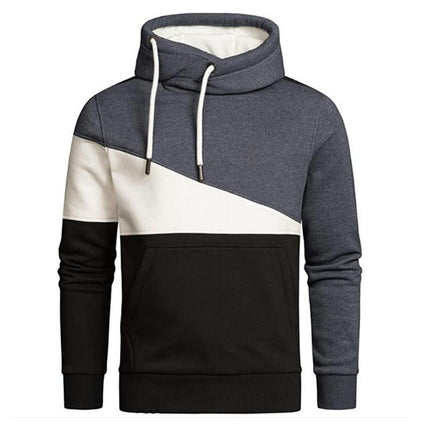 Men's Color Block Pullover Hoodie Casual Fleece Long Sleeve Hooded Sweatshirt