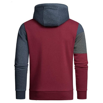 Men's Color Block Pullover Hoodie Casual Fleece Long Sleeve Hooded Sweatshirt