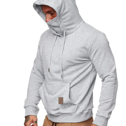 Men Casual Hooded Long Sleeve Hoodie Pullover with Mask Sweatshirt