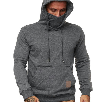 Men Casual Hooded Long Sleeve Hoodie Pullover with Mask Sweatshirt