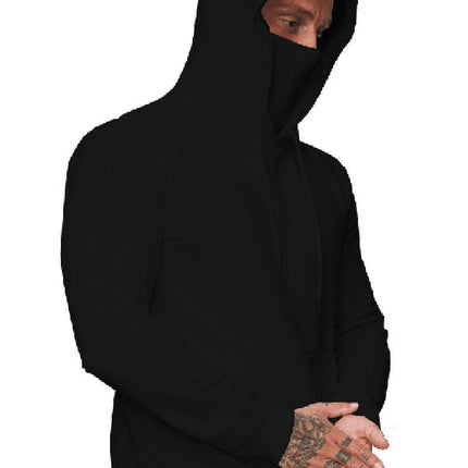 Men Casual Hooded Long Sleeve Hoodie Pullover with Mask Sweatshirt