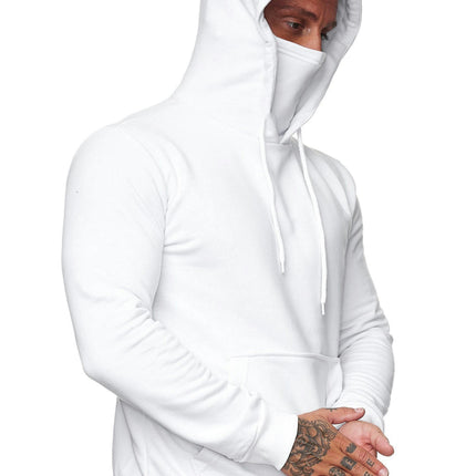 Men Casual Hooded Long Sleeve Hoodie Pullover with Mask Sweatshirt