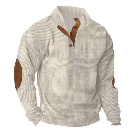 Men's Corduroy Sweatshirts Casual Lapel Collar Mock Neck Button Pullover Sweatshirts