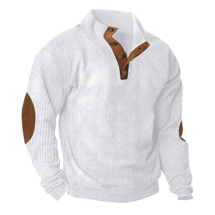 Men's Corduroy Sweatshirts Casual Lapel Collar Mock Neck Button Pullover Sweatshirts