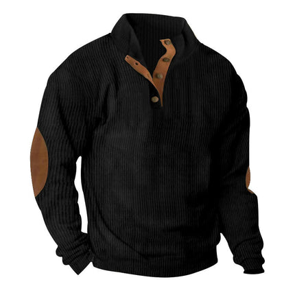 Men's Corduroy Sweatshirts Casual Lapel Collar Mock Neck Button Pullover Sweatshirts