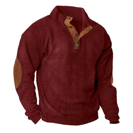 Men's Corduroy Sweatshirts Casual Lapel Collar Mock Neck Button Pullover Sweatshirts