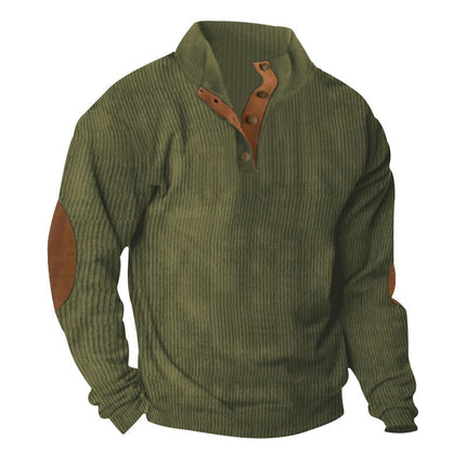 Men's Corduroy Sweatshirts Casual Lapel Collar Mock Neck Button Pullover Sweatshirts