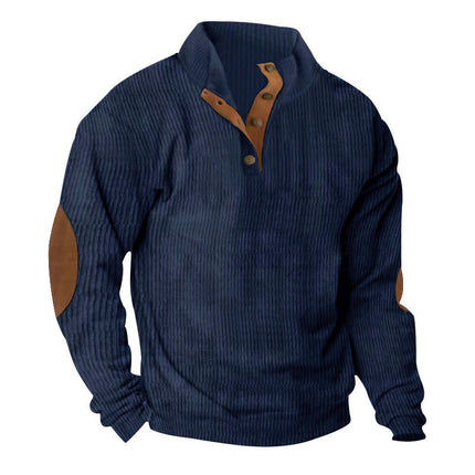 Men's Corduroy Sweatshirts Casual Lapel Collar Mock Neck Button Pullover Sweatshirts