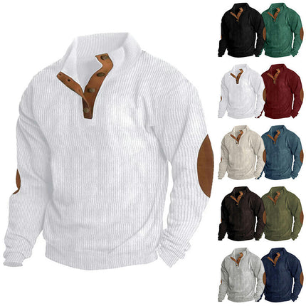 Men's Corduroy Sweatshirts Casual Lapel Collar Mock Neck Button Pullover Sweatshirts