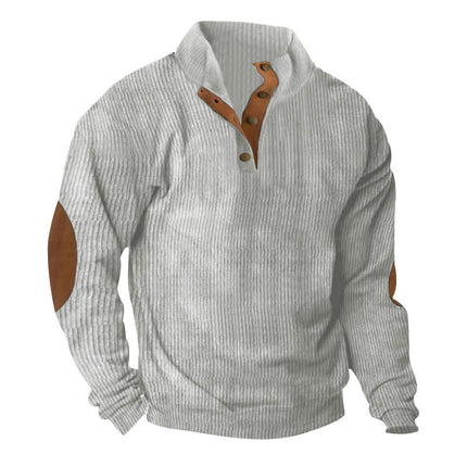 Men's Corduroy Sweatshirts Casual Lapel Collar Mock Neck Button Pullover Sweatshirts