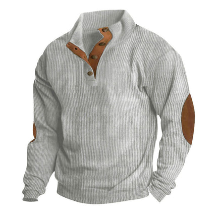 Men's Corduroy Sweatshirts Casual Lapel Collar Mock Neck Button Pullover Sweatshirts