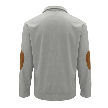 Men's Corduroy Sweatshirts Casual Lapel Collar Mock Neck Button Pullover Sweatshirts