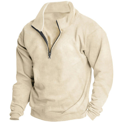 Men's 1/4 Zip Fleece Sweatshirt Casual Long Sleeve Band Collar Pullover Sweatshirts