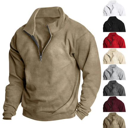 Men's 1/4 Zip Fleece Sweatshirt Casual Long Sleeve Band Collar Pullover Sweatshirts