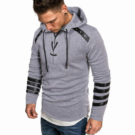 Men's Lace Up Pullover Sweatshirt Casual Loose Hoodie Sweatshirt