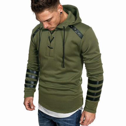 Men's Lace Up Pullover Sweatshirt Casual Loose Hoodie Sweatshirt