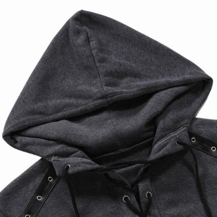 Men's Lace Up Pullover Sweatshirt Casual Loose Hoodie Sweatshirt