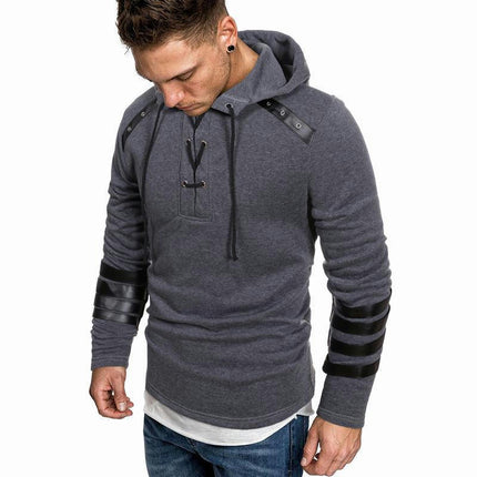 Men's Lace Up Pullover Sweatshirt Casual Loose Hoodie Sweatshirt