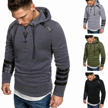 Men's Lace Up Pullover Sweatshirt Casual Loose Hoodie Sweatshirt