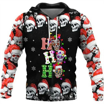 Men's 3D Printed Hoodie Novelty Skull Sweatshirt Pullover with Pocket Hoodies