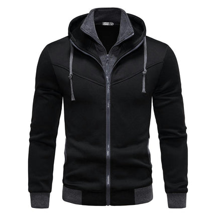 Men's Slim Fit Long Sleeve Zip-up Hoodie Color Block Sweatshirt with Pocket