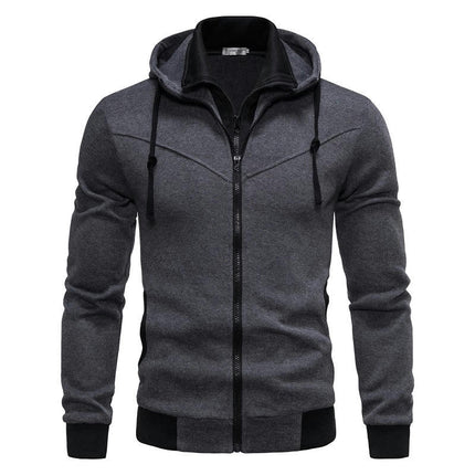 Men's Slim Fit Long Sleeve Zip-up Hoodie Color Block Sweatshirt with Pocket