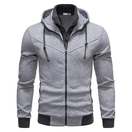 Men's Slim Fit Long Sleeve Zip-up Hoodie Color Block Sweatshirt with Pocket