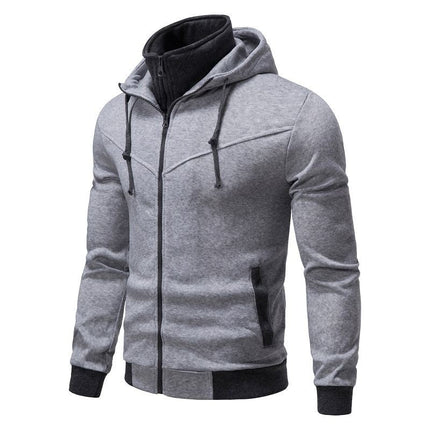 Men's Slim Fit Long Sleeve Zip-up Hoodie Color Block Sweatshirt with Pocket