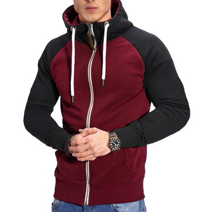 Men's Zip Up Hoodie Color Block Long Sleeve Casual Sport Sweatshirt with Pocket