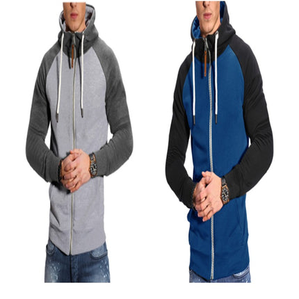 Men's Zip Up Hoodie Color Block Long Sleeve Casual Sport Sweatshirt with Pocket